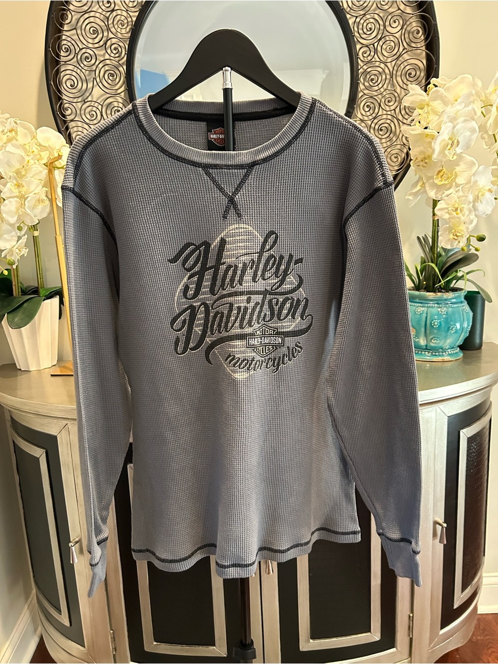 Harley-Davidson Men’s Gray Crewneck Waffle Knit Pullover